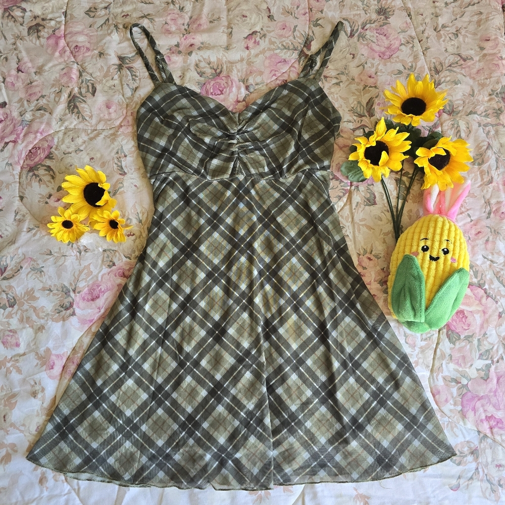 green plaid bustier sundress – hot topic size small
